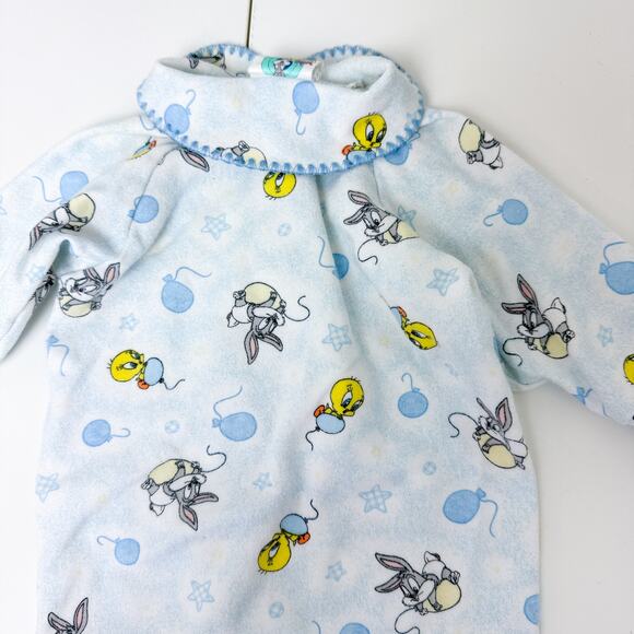 Vintage Baby Looney Tunes Tweety Bugs Bunny Footed Bodysuit Blue - 0-3 Months - Picture 7 of 8